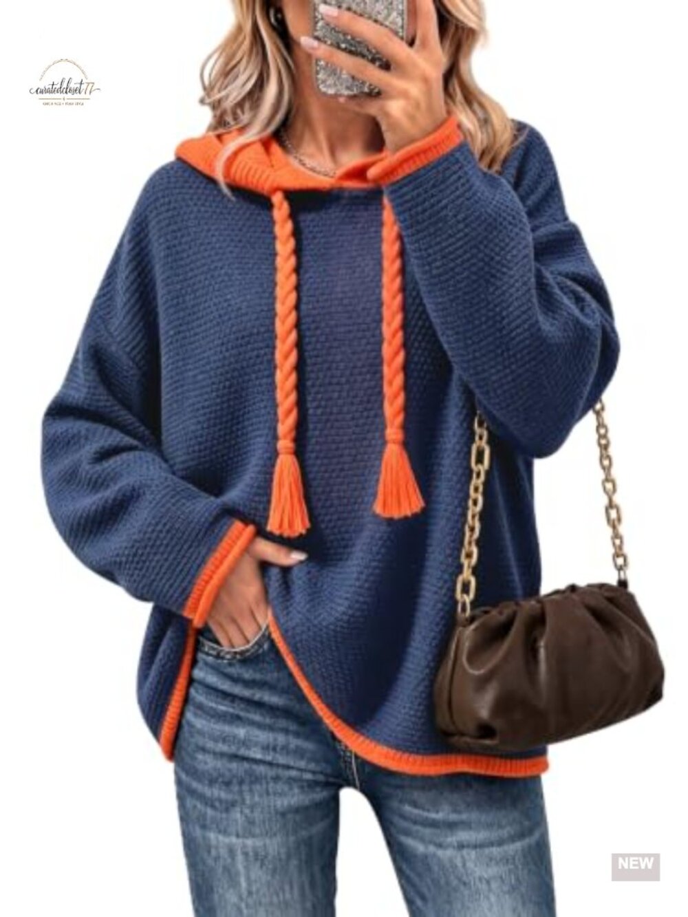 Womens Oversized Cotton Acrylic Hooded Sweater Pullover